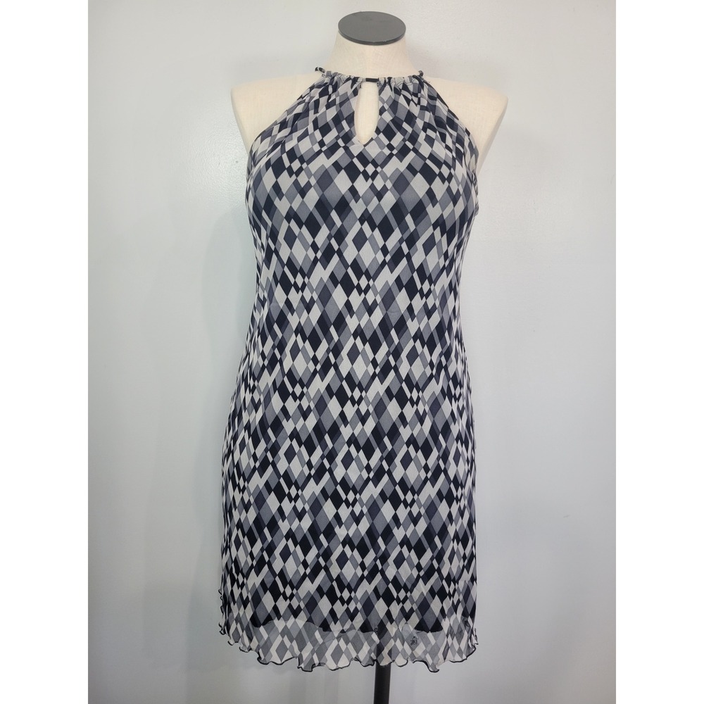 Y2K Xhilaration Women's Halter Neck Keyhole Diamond Print Dress Size L